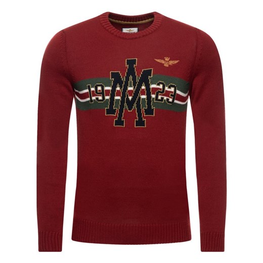 Sweter męski Aeronautica Militare czerwony w stylu młodzieżowym 