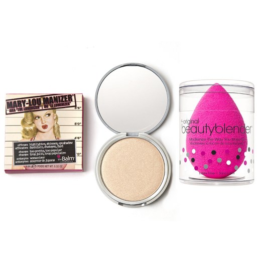 TheBalm Mary-Lou Manizer and Beauty Blender | Zestaw do makijażu: puder rozświetlający 9,06g + gąbka do makijażu The Balm   Estyl.pl
