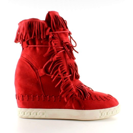 Sneakersy damskie Butymodne wiosenne czerwone bez wzorów z zamszu sznurowane młodzieżowe 