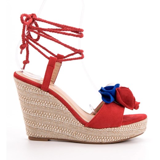 Sandały damskie Seastar czerwone na lato tkaninowe eleganckie 
