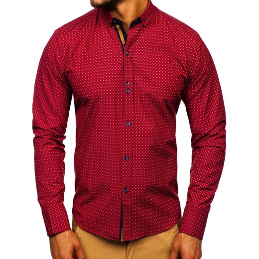 Denley koszula męska w abstrakcyjnym wzorze czerwona z kołnierzykiem button down 