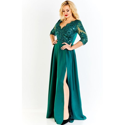 Sukienka zielona Fokus z długimi rękawami elegancka 