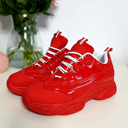 Sneakersy damskie czerwone na platformie wiązane 