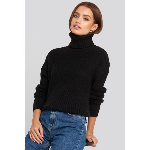 NA-KD Roll Neck Asymmetric Rib Sweater - Black NA-KD  L 