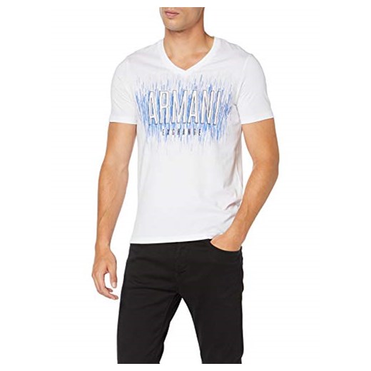 Armani Exchange męski T-shirt z logo V -  krój dopasowany l   sprawdź dostępne rozmiary Amazon