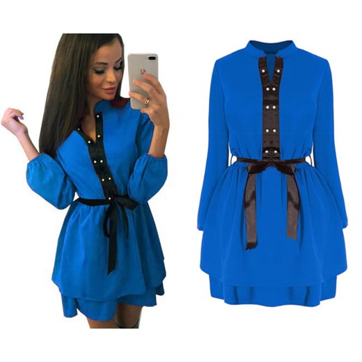 Sukienka Estera niebieska z szyfonu casual w paski 