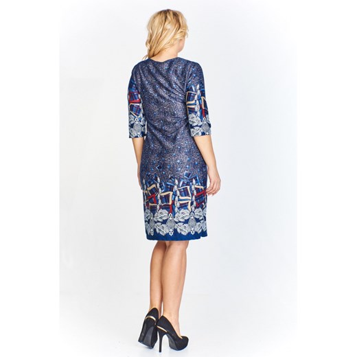 Sukienka z łączonych wzorów z rękawem 3/4 Jarex Collection 46 ptakmoda.com