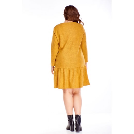 Sukienka Ptakmoda.com z długim rękawem z tkaniny mini żółta dla puszystych dzienna casual 