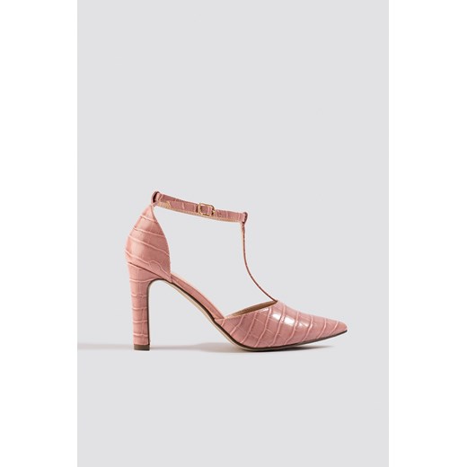 Czółenka różowe NA-KD Shoes na wysokim obcasie eleganckie ze szpiczastym noskiem na ze skóry 