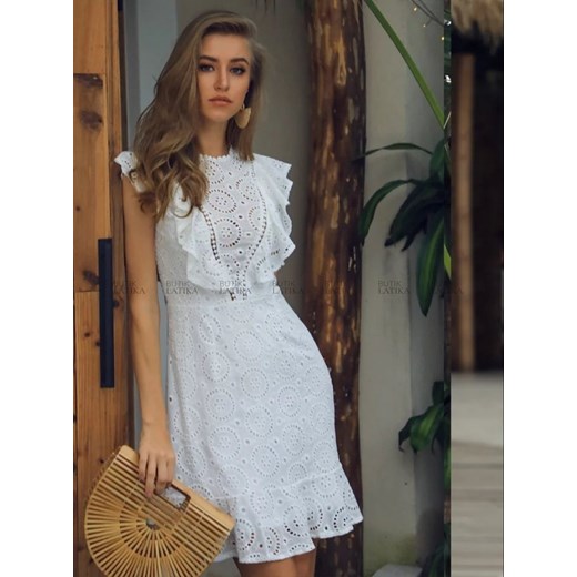 Sukienka biała z krótkim rękawem bawełniana 