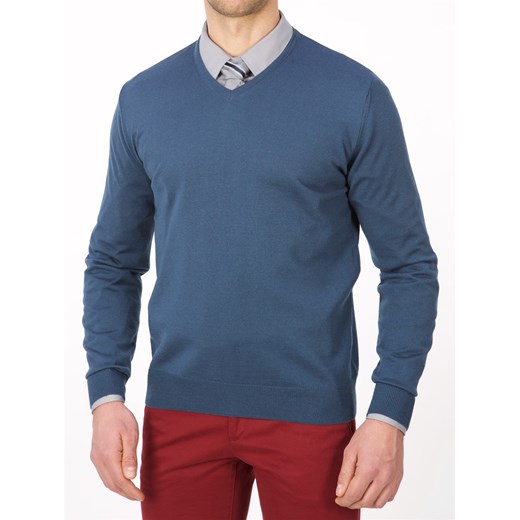 Niebieski sweter męski Lanieri Fashion w serek 