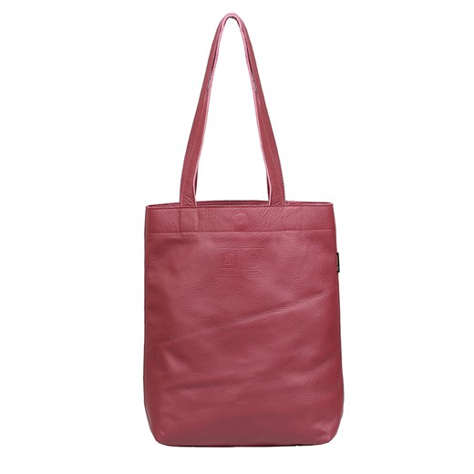 Shopper bag Slontorbalski czerwona wakacyjna ze skóry bez dodatków 