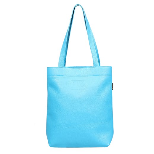 Shopper bag niebieska Slontorbalski skórzana bez dodatków duża na wakacje 