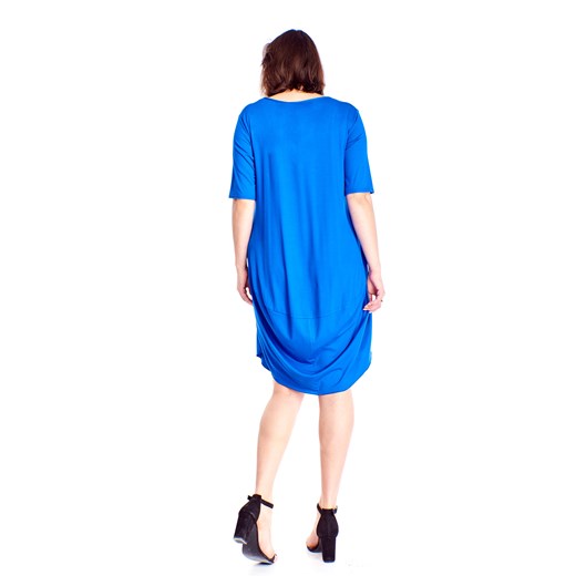 Sukienka Bomo Moda oversize niebieska z krótkimi rękawami bez wzorów casual 