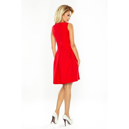 Czerwona sukienka Numoco bez rękawów rozkloszowana z dekoltem w literę v na randkę mini elegancka 