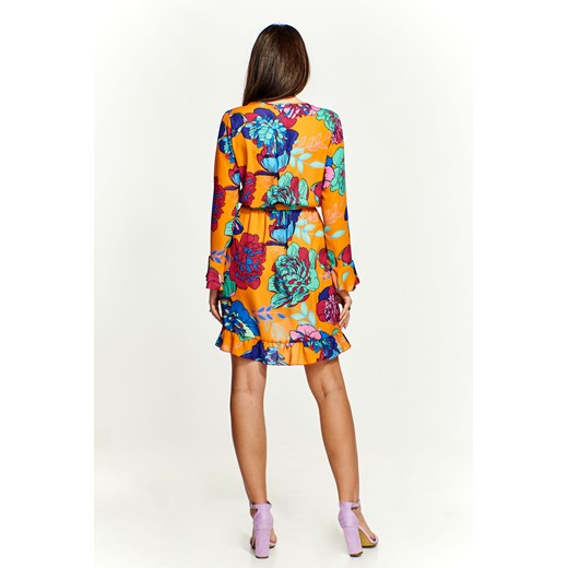 Ptakmoda.com sukienka w abstrakcyjnym wzorze kopertowa na spacer z długim rękawem mini z dekoltem w serek 