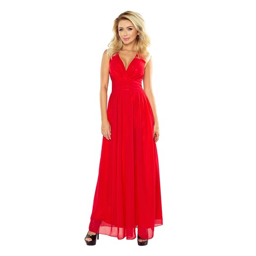 Sukienka czerwona Numoco maxi z dekoltem w serek kopertowa 