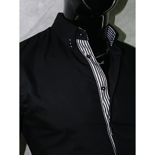 Czarna koszula marki Pangia  z kontrastowymi wykończeniami koszule24-eu czarny długie