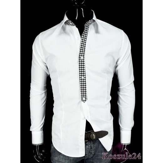 Koszula Arco Baleno typu slim fit, biała z czarno-białymi wykończeniami koszule24-eu bialy długie