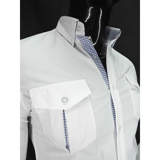 Biała koszula męska z dwoma kieszonkami i ciekawym wykończeniem koszule24-eu bialy ciekawe