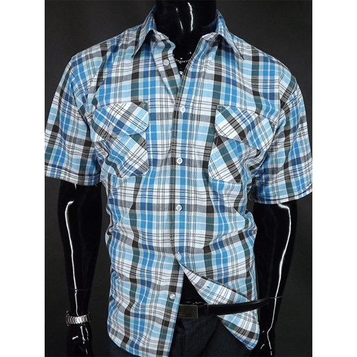 Koszula marki Classic Tige z dwoma kieszeniami, niebieska w kratkę ze 100% bawełny koszule24-eu szary bawełniane