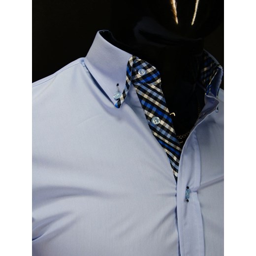 Błękitna koszula męska typu slim fit z ciekawym wykończeniem koszule24-eu szary ciekawe