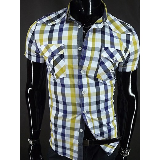 Żółta koszula typu slim - fit w kratkę z dwoma kieszeniami  koszule24-eu szary koszule