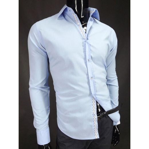NOWOŚĆ Błękitna koszula typu slim fit z wkładką na zegarek  koszule24-eu niebieski długie