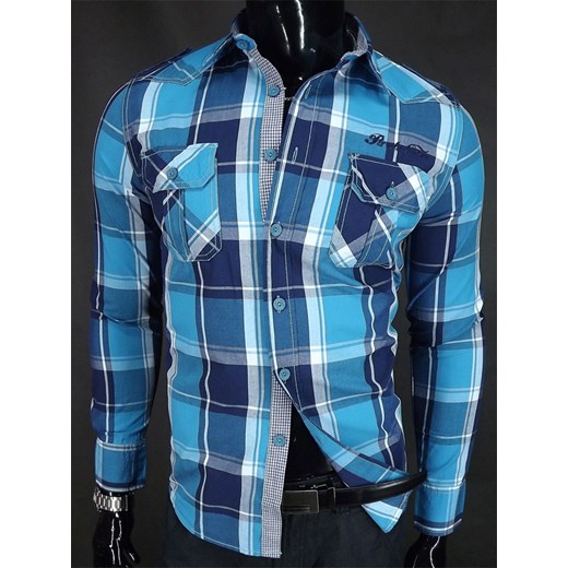 Koszula w niebieską kratkę typu slim fit koszule24-eu niebieski długie