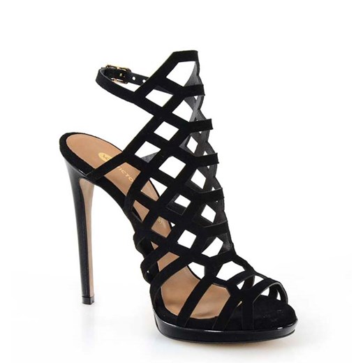 Victoria Gotti ® sandały damskie z klamrą eleganckie na wysokim obcasie z zamszu 