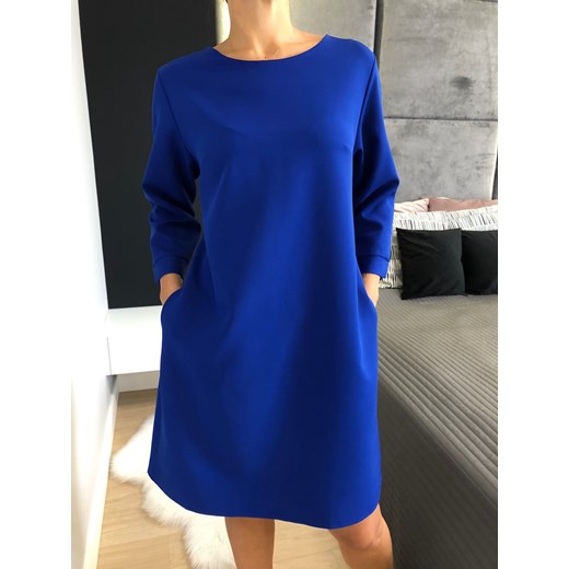 Sukienka niebieska Modnakiecka.pl mini z długimi rękawami bez wzorów 