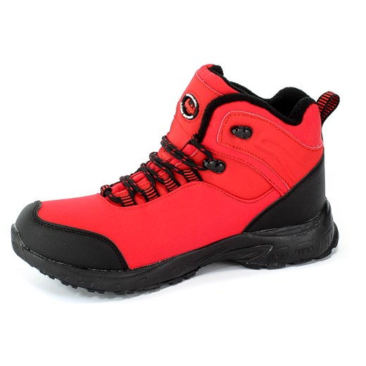 Buty trekkingowe damskie czerwone American Club bez wzorów płaskie wiązane 