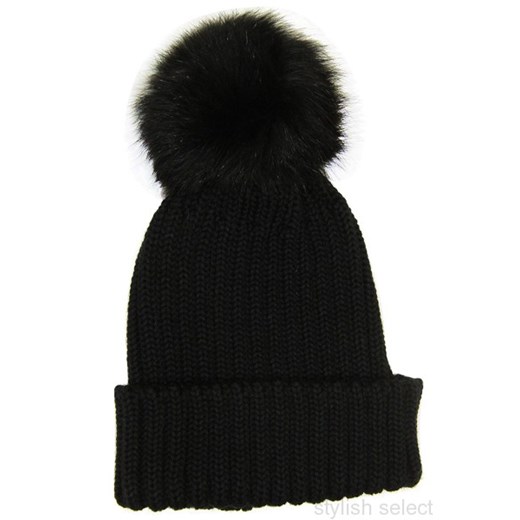 czapka Notthland pompon lis naturalny czarna stylishselect czarny bawełniane