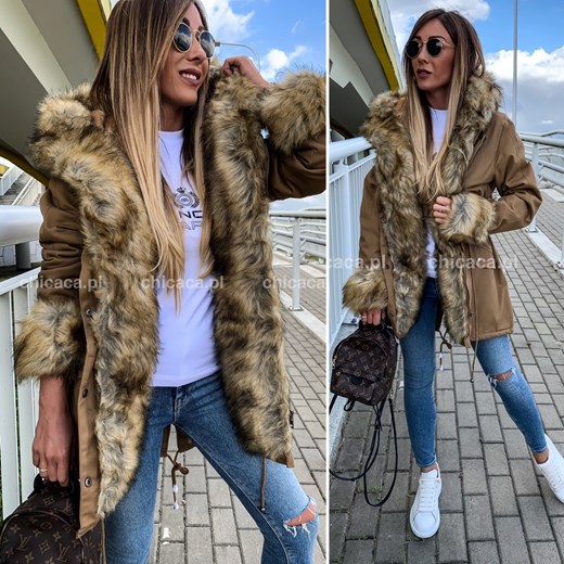 PARKA Z ODPINANYM FUTERKIEM CAMEL-BEIGE M chicaca