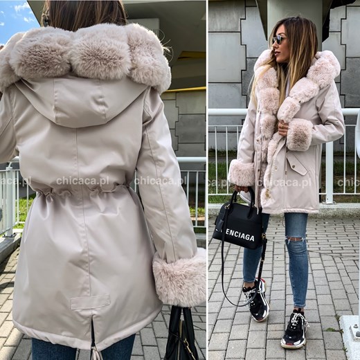 PARKA Z ODPINANYM FUTERKIEM BEIGE-BEIGE S chicaca