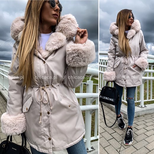 PARKA Z ODPINANYM FUTERKIEM BEIGE-BEIGE S chicaca