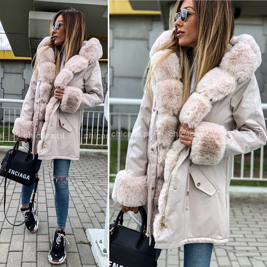 PARKA Z ODPINANYM FUTERKIEM BEIGE-BEIGE XS chicaca