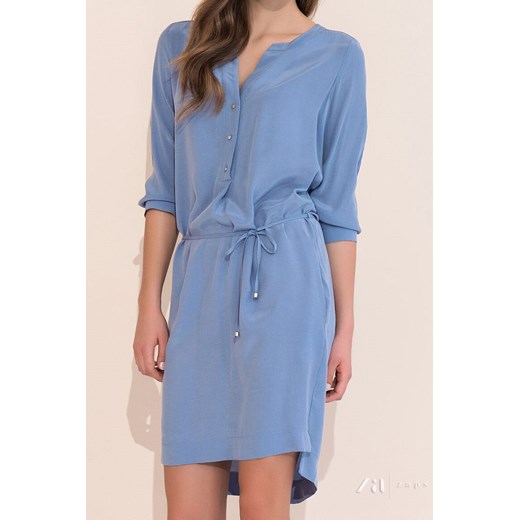Sukienka Zaps Collection z dekoltem w serek z długim rękawem niebieska na wiosnę midi 