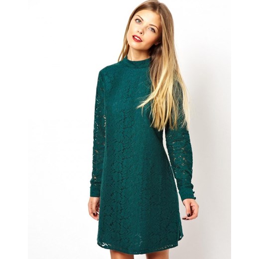 Asos Mini Koronkowa Sukienka aleja-mody zielony bawełniane