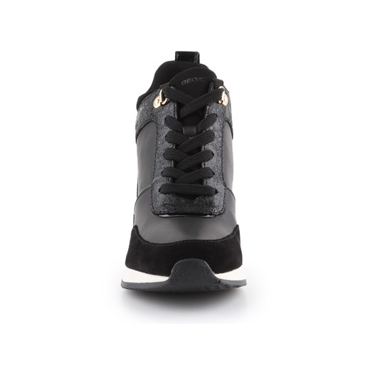 Geox sneakersy damskie czarne sznurowane bez wzorów na koturnie 