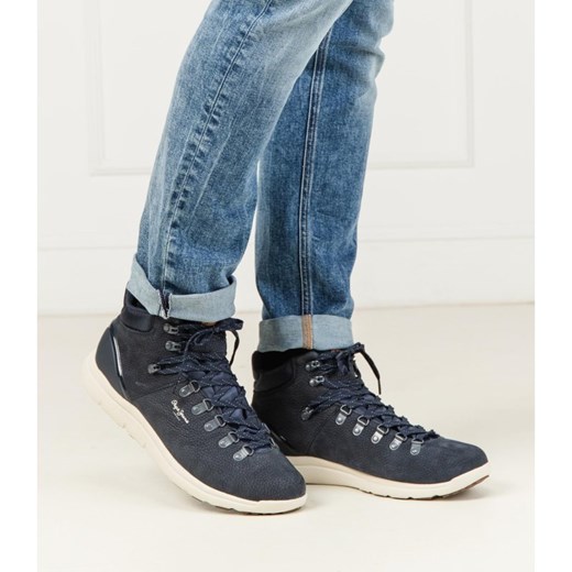 Buty sportowe męskie granatowe Pepe Jeans wiązane na jesień ze skóry 