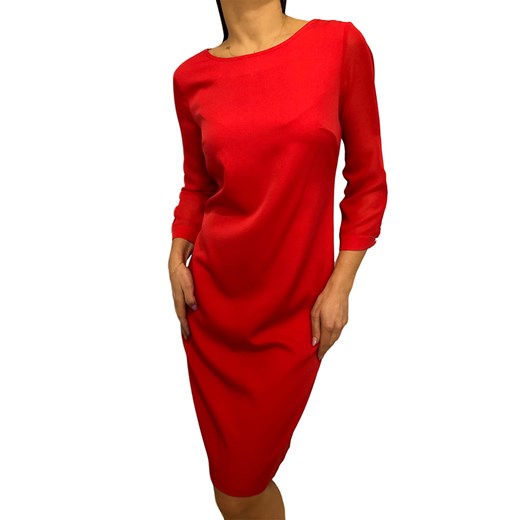 Sukienka Modnakiecka.pl ołówkowa z długim rękawem casual czerwona na jesień 