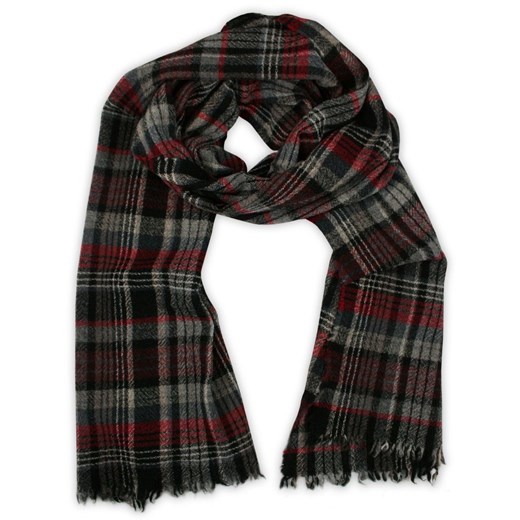 Czerwono-Szary Męski Jesienno-Zimowy Szalik Wełniany -V. FRAAS- w Kratkę SZAWLN0840 ze sklepu JegoSzafa.pl w kategorii Szaliki męskie - zdjęcie 74973302