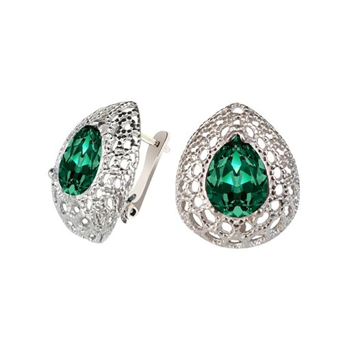 Srebrne kolczyki z kryształami Swarovski K3 2025 : Kolor - Emerald  Polcarat Design  