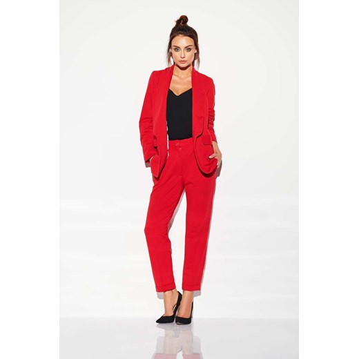 Tkaninowe Czerwone Spodnie Basic o Zwężanej Nogawce Coco Style  L Coco-fashion.pl 