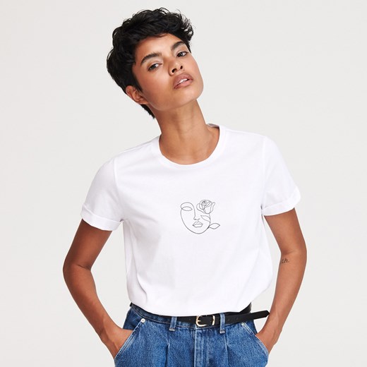 Reserved - T-shirt z minimalistycznym nadrukiem - Biały Reserved  S 