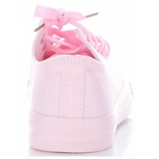 Ideal Shoes trampki damskie sznurowane różowe z niską cholewką płaskie tkaninowe 