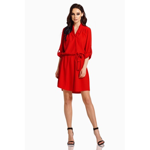 Koszulowa sukienka z kopertowym dekoltem z paskiem L300 czerwony czerwony   L TAGLESS