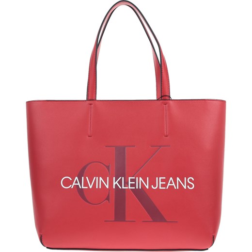 Shopper bag Calvin Klein ze skóry ekologicznej w stylu glamour bez dodatków 