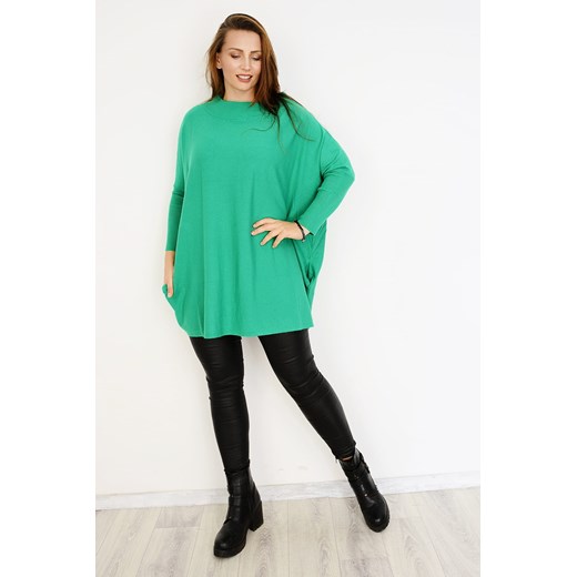 Sweter oversize z kieszeniami zielony  N-Fashion UNI 